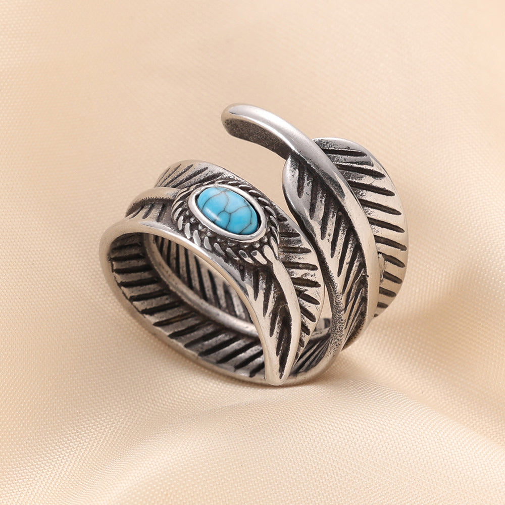 Damen Ring mit doppeltem Blattmotiv und hochwertigem Türkisstein Shop Nory