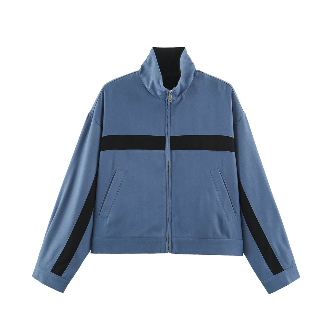 Damen Cropped Trackjacke mit Stehkragen, Reißverschluss und seitlichen Kontraststreifen Shop Nory