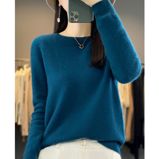 Damen Kuscheliger Midweight Rundhals-Pullover aus Angora-Blend mit feinem Flor und schmalem Bündchen Shop Nory
