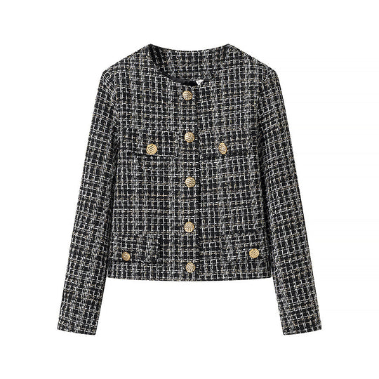 Damen Bouclé-Tweed-Jacke mit Rundhalsausschnitt, goldenen Zierknöpfen und aufgesetzten Taschen Shop Nory
