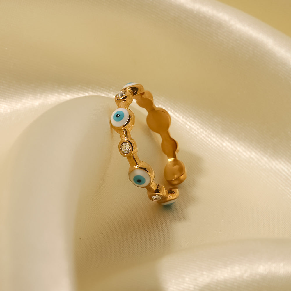 Damen Offener Ring mit funkelnden Zirkonia und schützenden Auge-Motiven Shop Nory