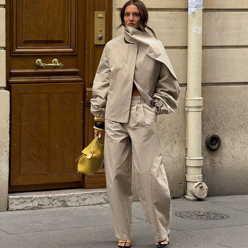 Damen Zweiteiliges Oversize-Hosenanzug-Set mit asymmetrischem Stehkragen Shop Nory