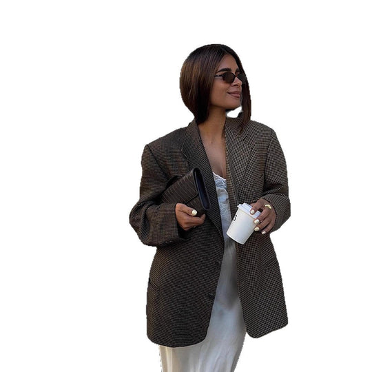 Damen Oversized Blazerjacke mit klassischem Karomuster