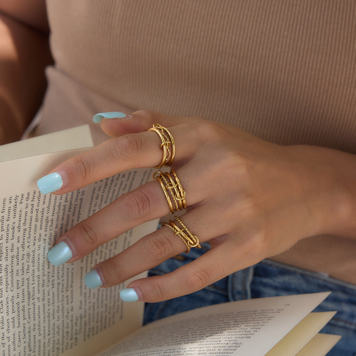 Damen Eleganter und hypoallergen Ring mit geflochtenem Design Shop Nory