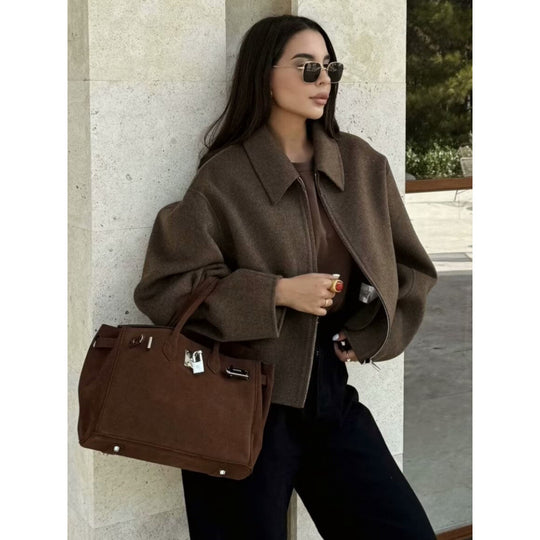 Damen Oversized Fleecejacke mit Reißverschluss und Hemdkragen Shop Nory