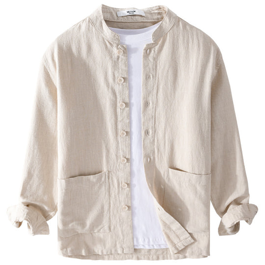 Herren Leinenjacke mit Stehkragen und aufgesetzten Taschen Shop Nory