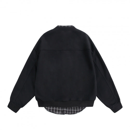 Herren Oversize-Sweatjacke im College‑Stil mit verdeckter Druckknopfleiste und kariertem Innenfutter Shop Nory