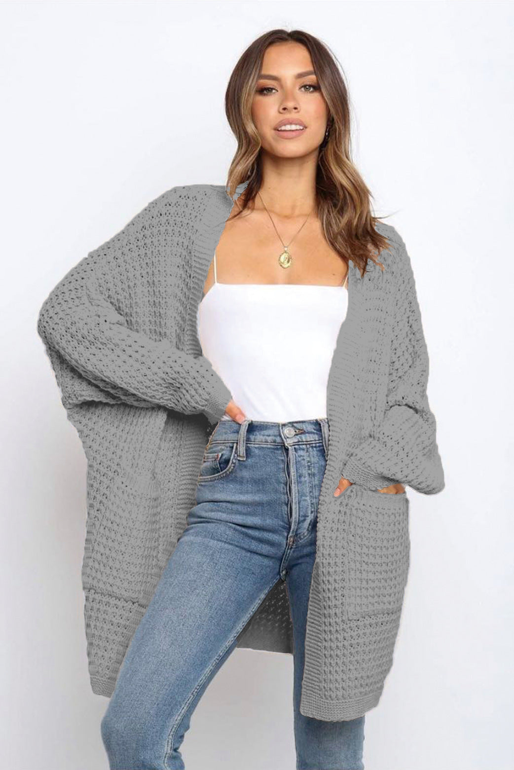 Damen Grobstrickjacke mit tiefen Taschen und lässiger Passform