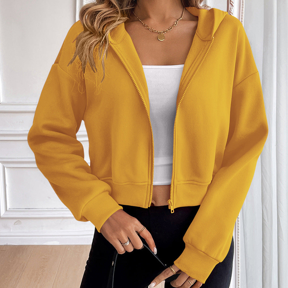 Damen cropped Kapuzenjacke mit Reißverschluss und sportlichem Design