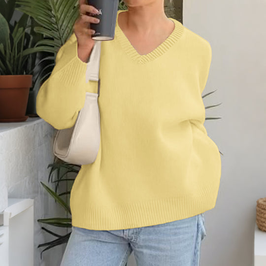 Damen nan oversized V-Ausschnitt Feinstrickpullover mit überschnittener Schulter, langen Kimonärmeln und breitem Rippbund Shop Nory