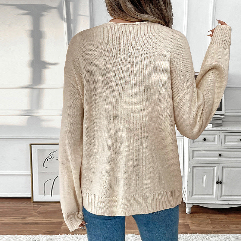 Damen Lässiger Strickpullover mit dreifacher Schnürfront, Rundhalsausschnitt und Oversize-Silhouette Shop Nory