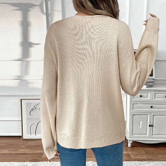 Damen Lässiger Strickpullover mit dreifacher Schnürfront, Rundhalsausschnitt und Oversize-Silhouette Shop Nory