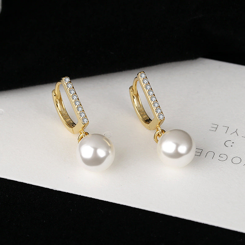 Damen Ohrhänger mit eleganter Perle und funkelndem Zirkon Shop Nory