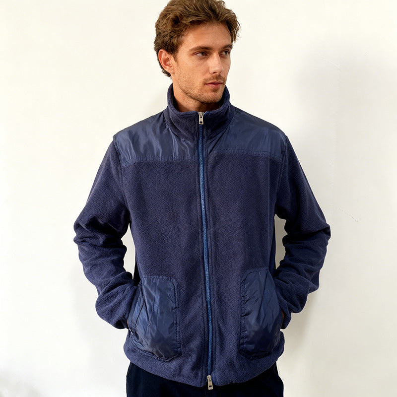 Herren Fleecejacke mit Stehkragen, Zwei‑Material‑Panel und Reißverschluss Shop Nory