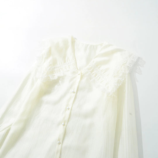 Damen Bluse mit großem Spitzenkragen und gestuften Trompetenärmeln Shop Nory