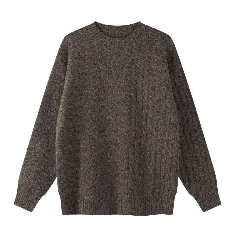 Unisex Oversize Feinstrickpullover mit Zopfmuster-Detail und Rundhalsausschnitt Shop Nory