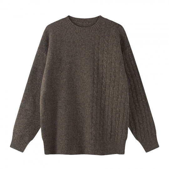 Unisex Oversize Feinstrickpullover mit Zopfmuster-Detail und Rundhalsausschnitt Shop Nory