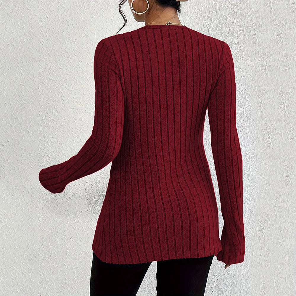 Damen gerippter V-Ausschnitt-Cardigan mit Knopfleiste taillierter Longline-Silhouette Shop Nory