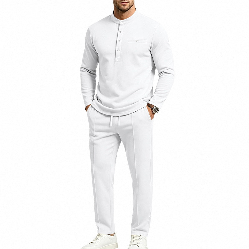 Herren Zweiteiliges Freizeitset mit Henley-Langarmshirt, Stehkragen und Komfort-Jogginghose Shop Nory