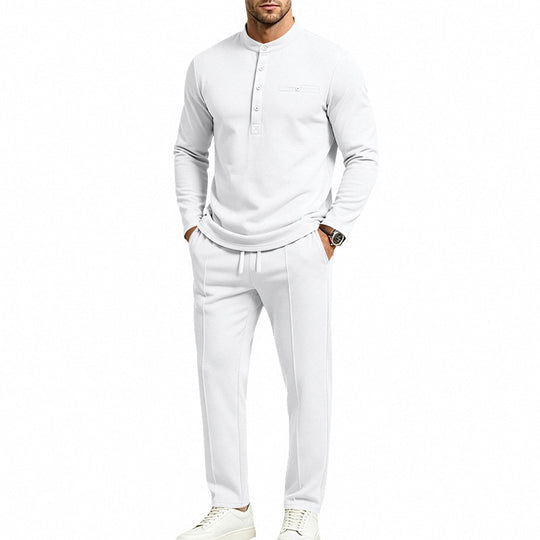 Herren Zweiteiliges Freizeitset mit Henley-Langarmshirt, Stehkragen und Komfort-Jogginghose Shop Nory