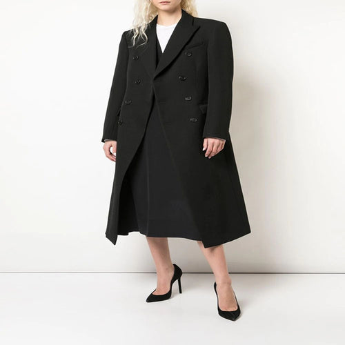 Damen Schmal geschnittener zweireihiger Wollmix‑Longcoat mit markanter Schulter Shop Nory