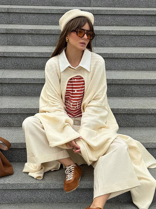 Damen Oversize Cape-Strickjacke mit weiten Trompetenärmeln und offenem Frontdesign Shop Nory