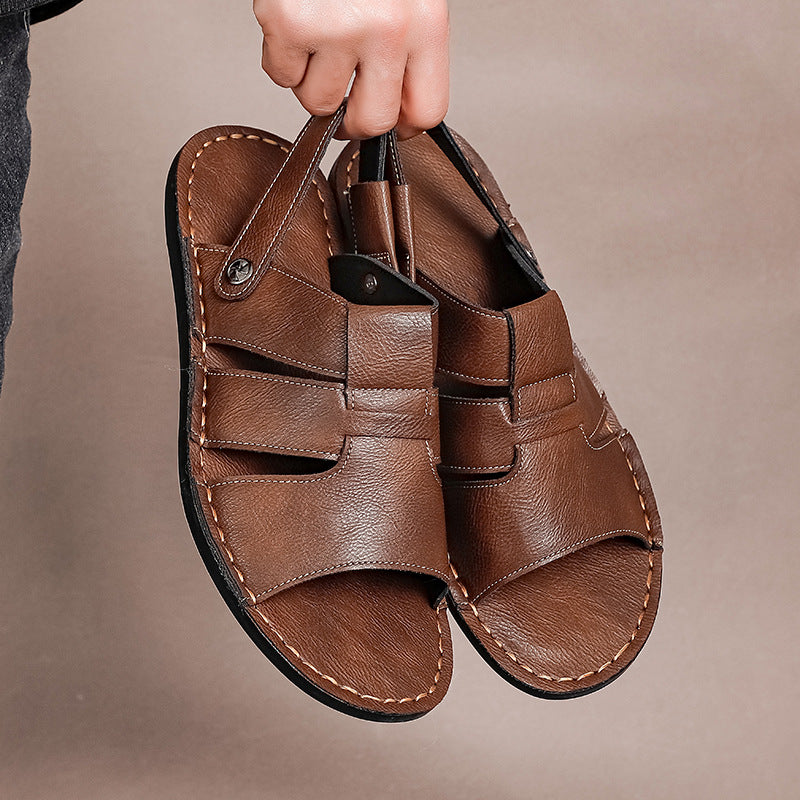 Herren Bequeme und elegante Leder-Sandalen mit verstellbarem Riemensystem