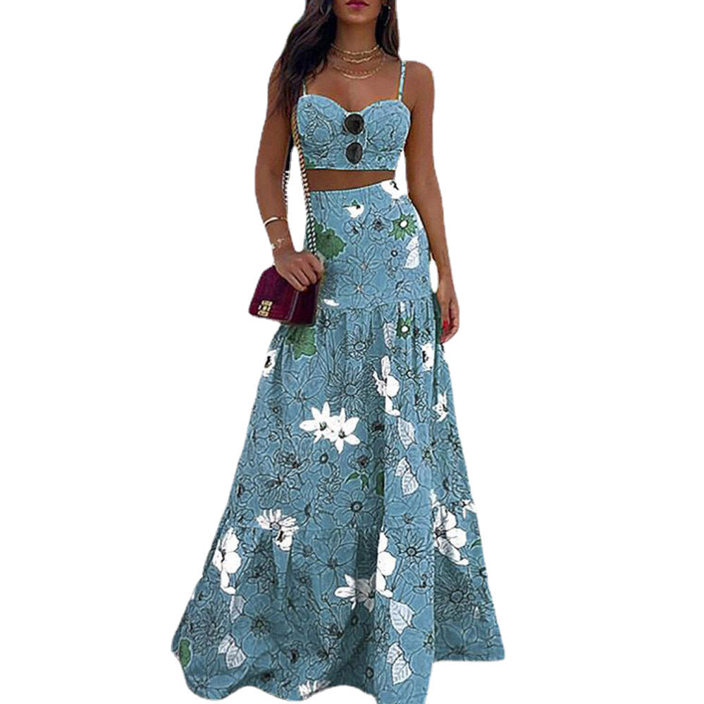 Damen Maxikleid mit floralem Zweiteiler und taillierter Silhouette Shopnory