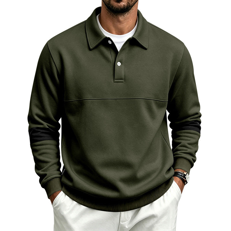 Herren Langarm-Poloshirt-Sweatshirt mit halber Knopfleiste, Kontrastärmeln und Rippbündchen Shop Nory