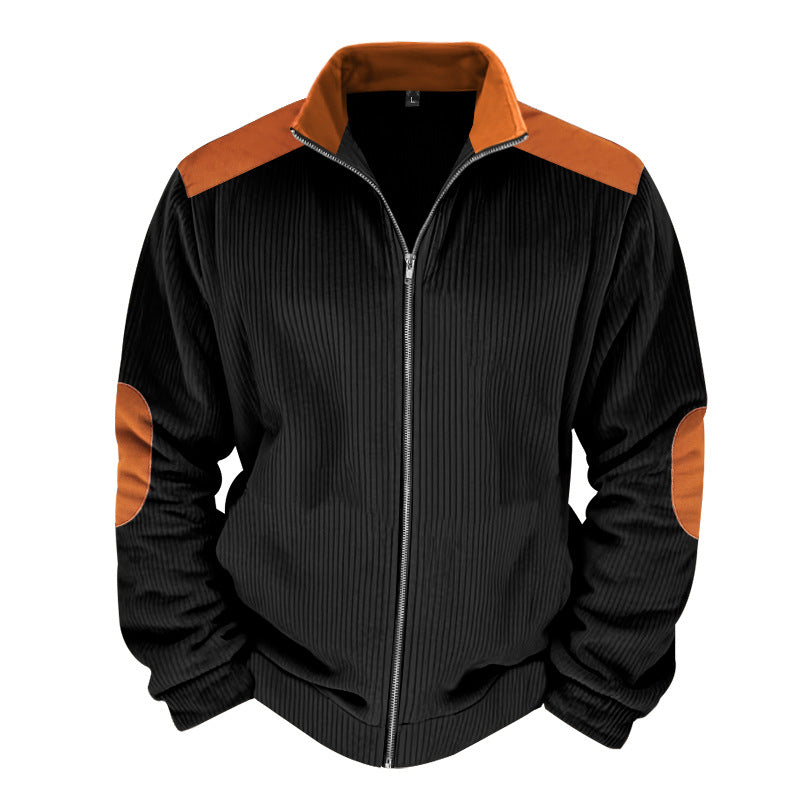 Herren Sportliche Zip-Jacke mit Rippenstruktur und Kontrastärmel