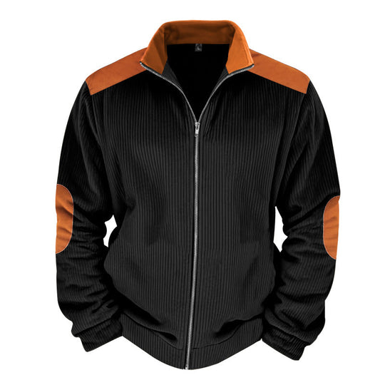 Herren Sportliche Zip-Jacke mit Rippenstruktur und Kontrastärmel
