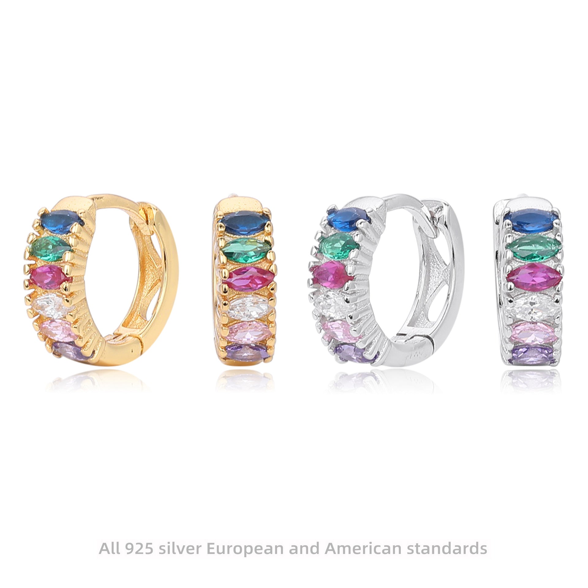 Damen Creolen mit bunten Zirkonia und hochwertiger 925 Sterlingsilberfassung Shop Nory