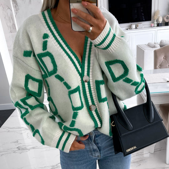 Damen Grobstrick-Cardigan mit 3D-Strukturmotiv, V‑Ausschnitt und Knopfleiste Shop Nory