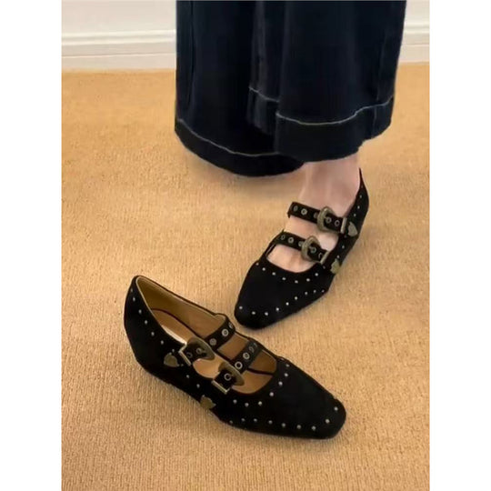 Damen Verzierte Mary-Jane-Pumps mit Nieten und Doppelriemen Shop Nory