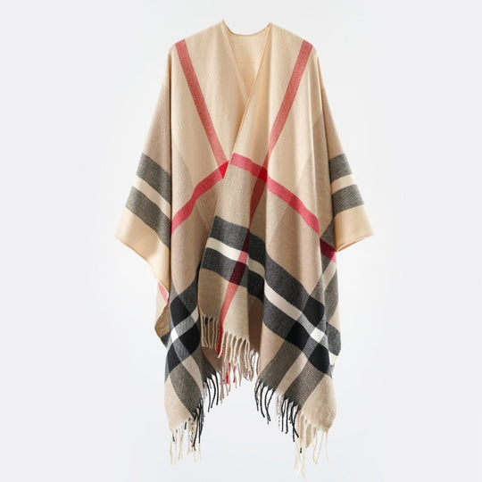 Damen Oversize-Poncho im Kaschmir‑Touch mit V‑Ausschnitt und Fransensaum Shop Nory