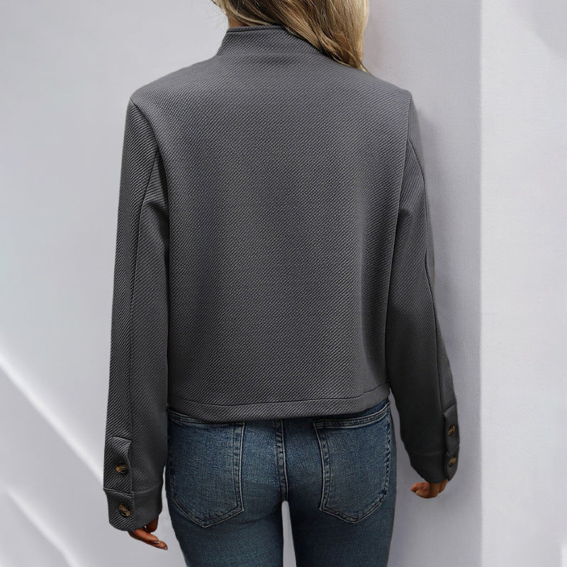 Damen lässige Kurzjacke mit Knopfdetail und strukturiertem Stoff