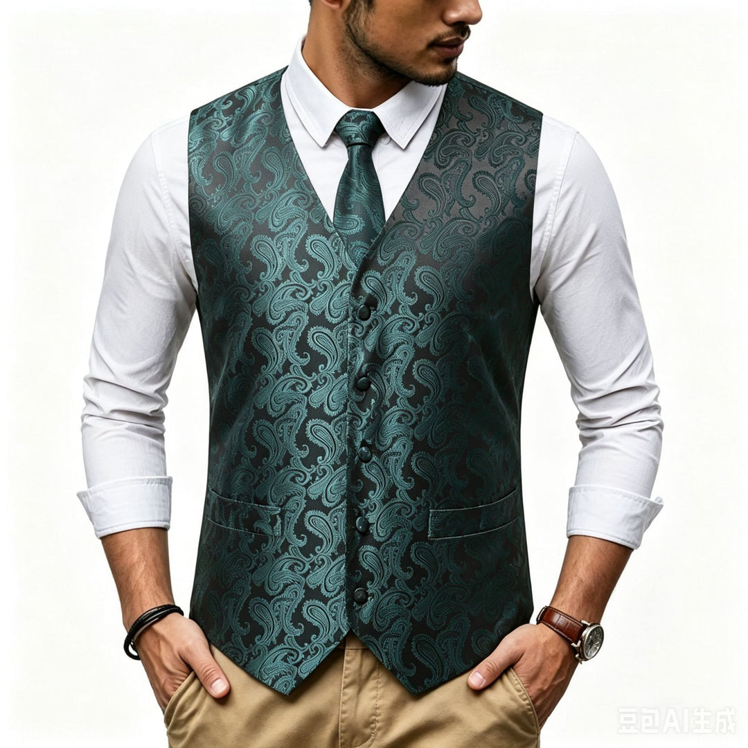Herren Satin-Jacquard-Weste mit Paisley-Muster und passender Krawatte Shop Nory