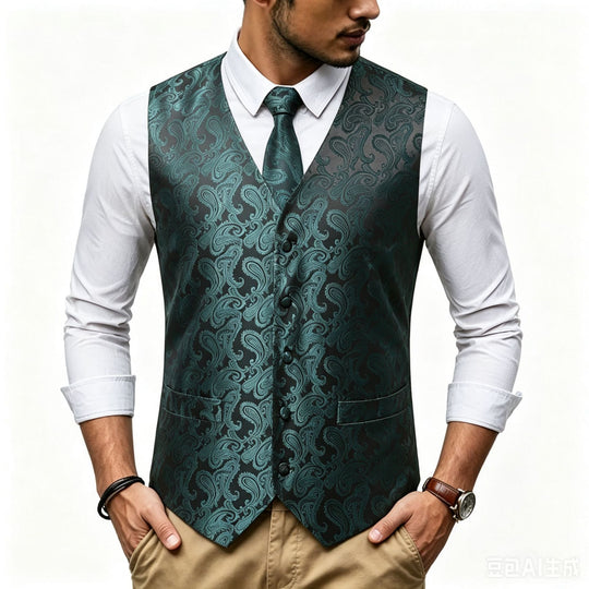 Herren Satin-Jacquard-Weste mit Paisley-Muster und passender Krawatte Shop Nory