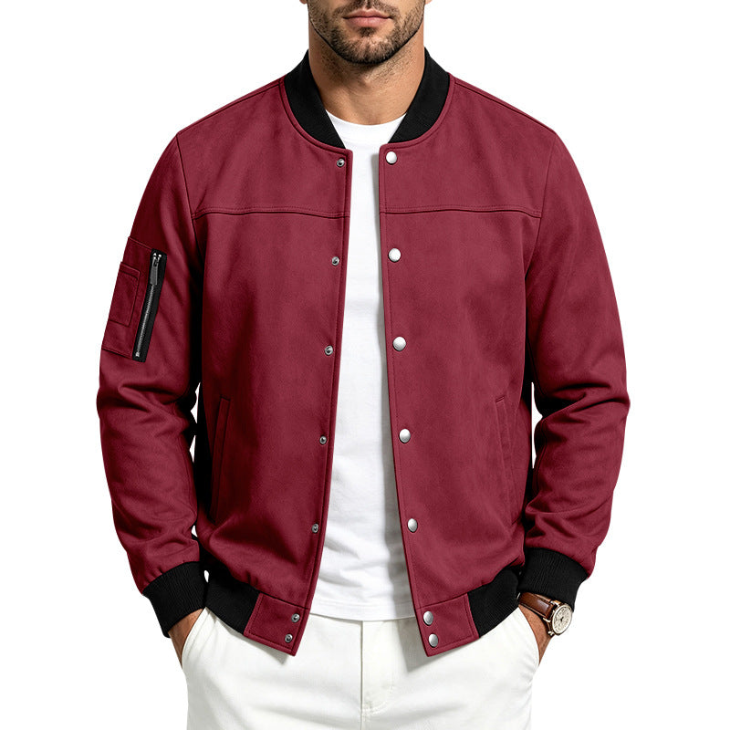Herren Veloursleder‑Optik Bomberjacke mit Druckknopfleiste, Ärmeltasche und Rippbündchen Shop Nory