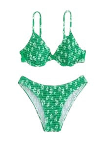 Damen Hochgeschnittener Bikini mit gepolstertem Oberteil und verstellbaren Trägern