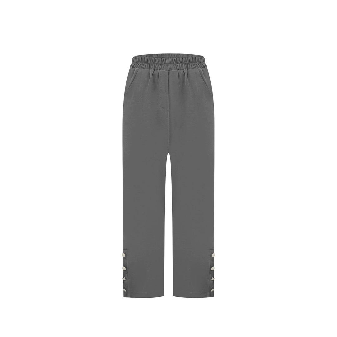 Damen Leichte Relaxed-Hose mit Gummibund, Seitentaschen und Knopfdetail Shop Nory
