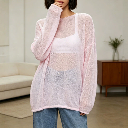 Damen luftiger Oversize-Feinstrickpullover mit weitem Arm und Rundhalsausschnitt Shop Nory