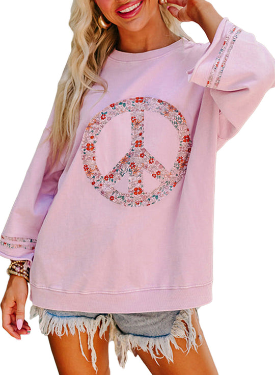 Damen Sweatshirt mit Floralem Peace-Zeichen