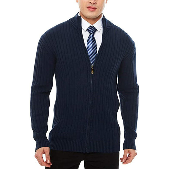 Herren Feinstrick-Cardigan mit durchgehendem Reißverschluss, Stehkragen und markanter Rippenstruktur Shop Nory