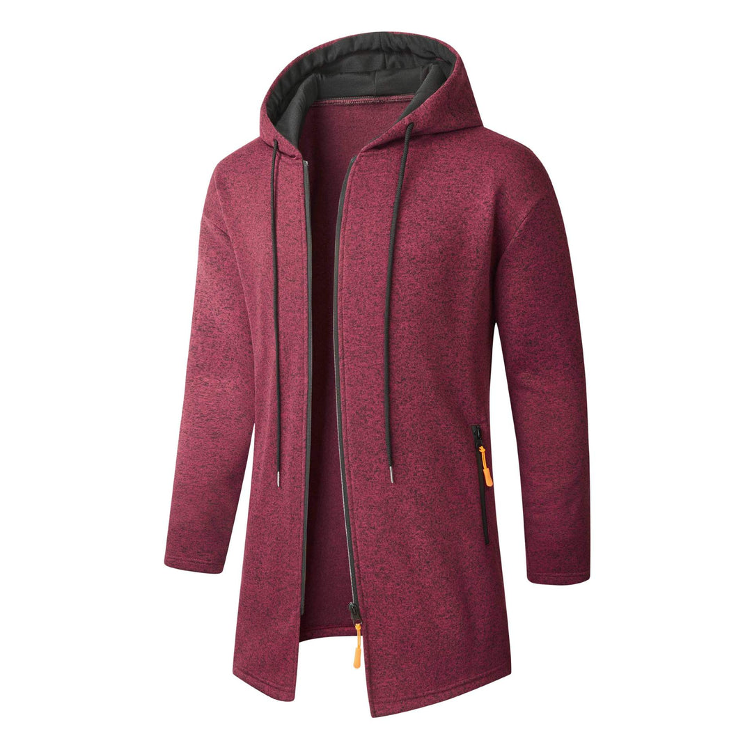 Herren Langer Strickmantel mit Kapuze, durchgehendem Reißverschluss & weichem Fleecefutter Shop Nory