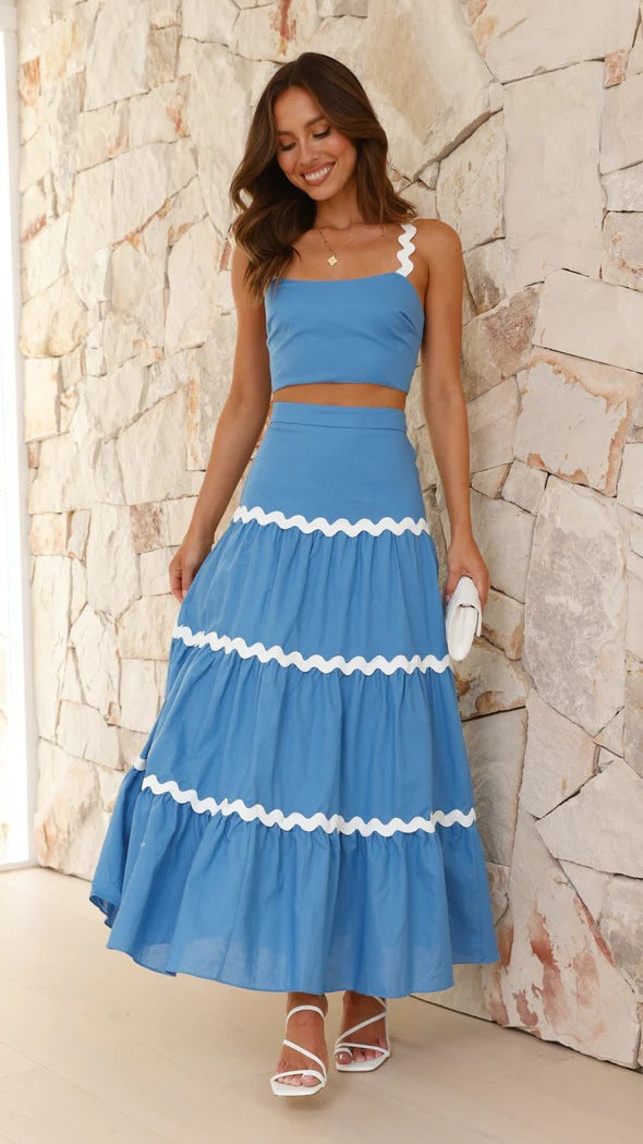 Damen Zwei-Teiliges Set aus gerafftem Crop-Top und voluminösem Maxirock