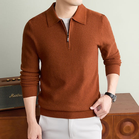 Herren Feinstrick-Halbzipp-Polo mit Hemdkragen und feiner Rippenstruktur Shop Nory