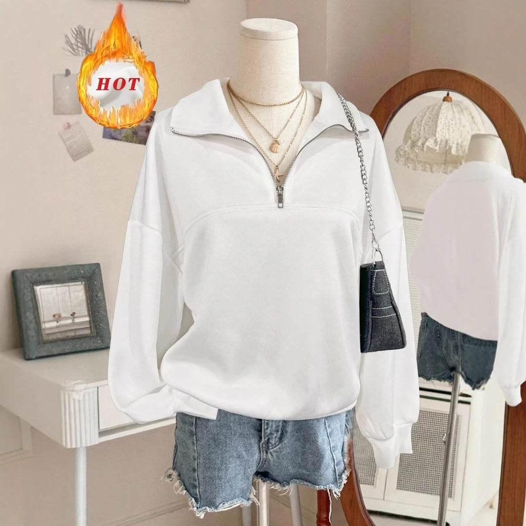 Damen nan Oversize Sweatshirt mit halbem Reißverschluss, Stehkragen und Ballonärmeln Shop Nory