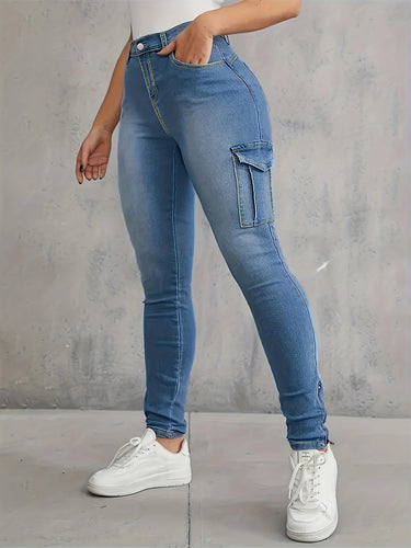 Damen Hochtaillierte Stretch-Cargo-Jeggings mit schmaler Passform und seitlicher Cargotasche Shop Nory