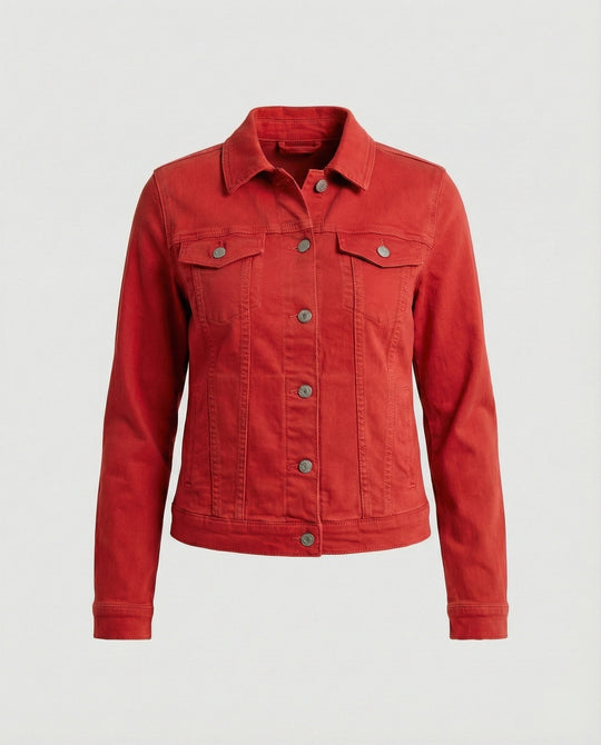 Damen Mode kurze klassische Jeansjacke mit aufgesetzten Brusttaschen und verkürztem Saum